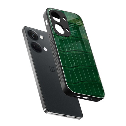 Croco Green sleek oneplus nord 3 cover with tempered glass back and TPU edges