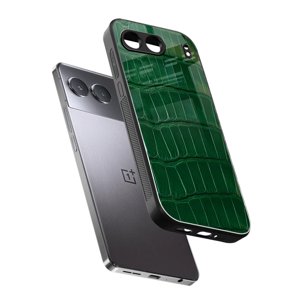 Croco Green sleek oneplus nord 4 cover with tempered glass back and TPU edges