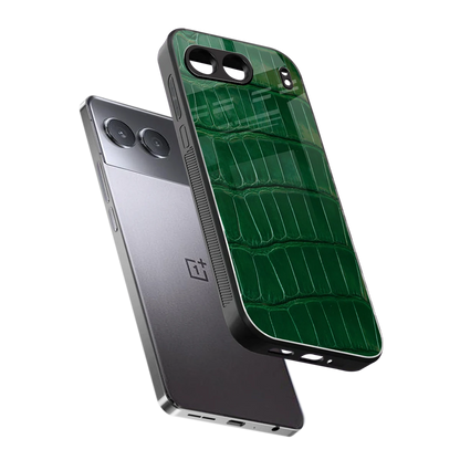 Croco Green sleek oneplus nord 4 cover with tempered glass back and TPU edges