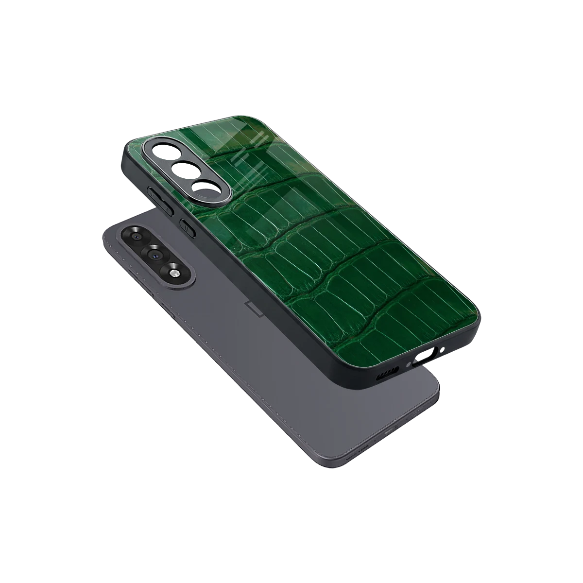 Croco Green sleek oneplus nord 5 cover with tempered glass back and TPU edges
