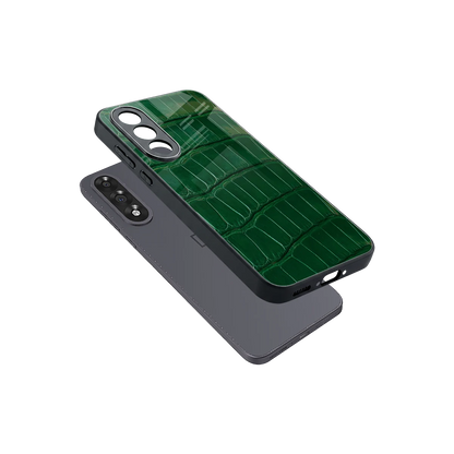Croco Green sleek oneplus nord 5 cover with tempered glass back and TPU edges