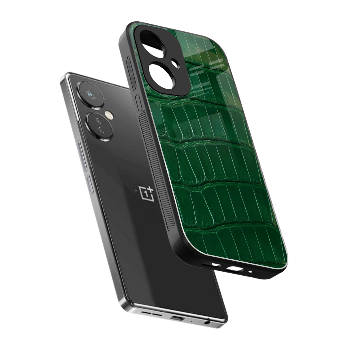 Croco Green sleek oneplus nord ce 3 cover with tempered glass back and TPU edges