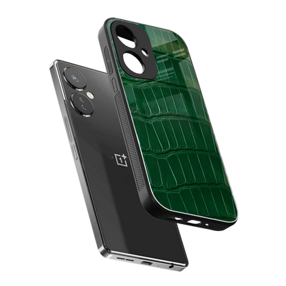 Croco Green sleek oneplus nord ce 3 cover with tempered glass back and TPU edges