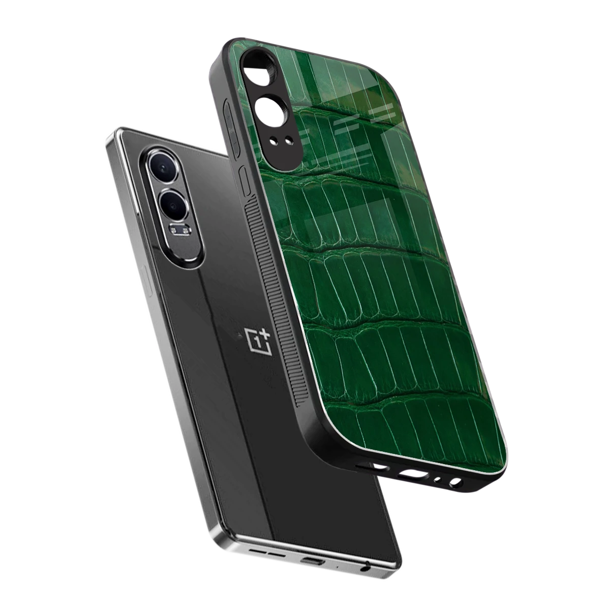 Croco Green sleek oneplus nord ce 4 lite cover with tempered glass back and TPU edges