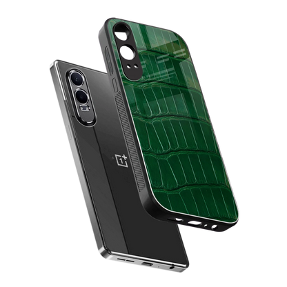 Croco Green sleek oneplus nord ce 4 lite cover with tempered glass back and TPU edges