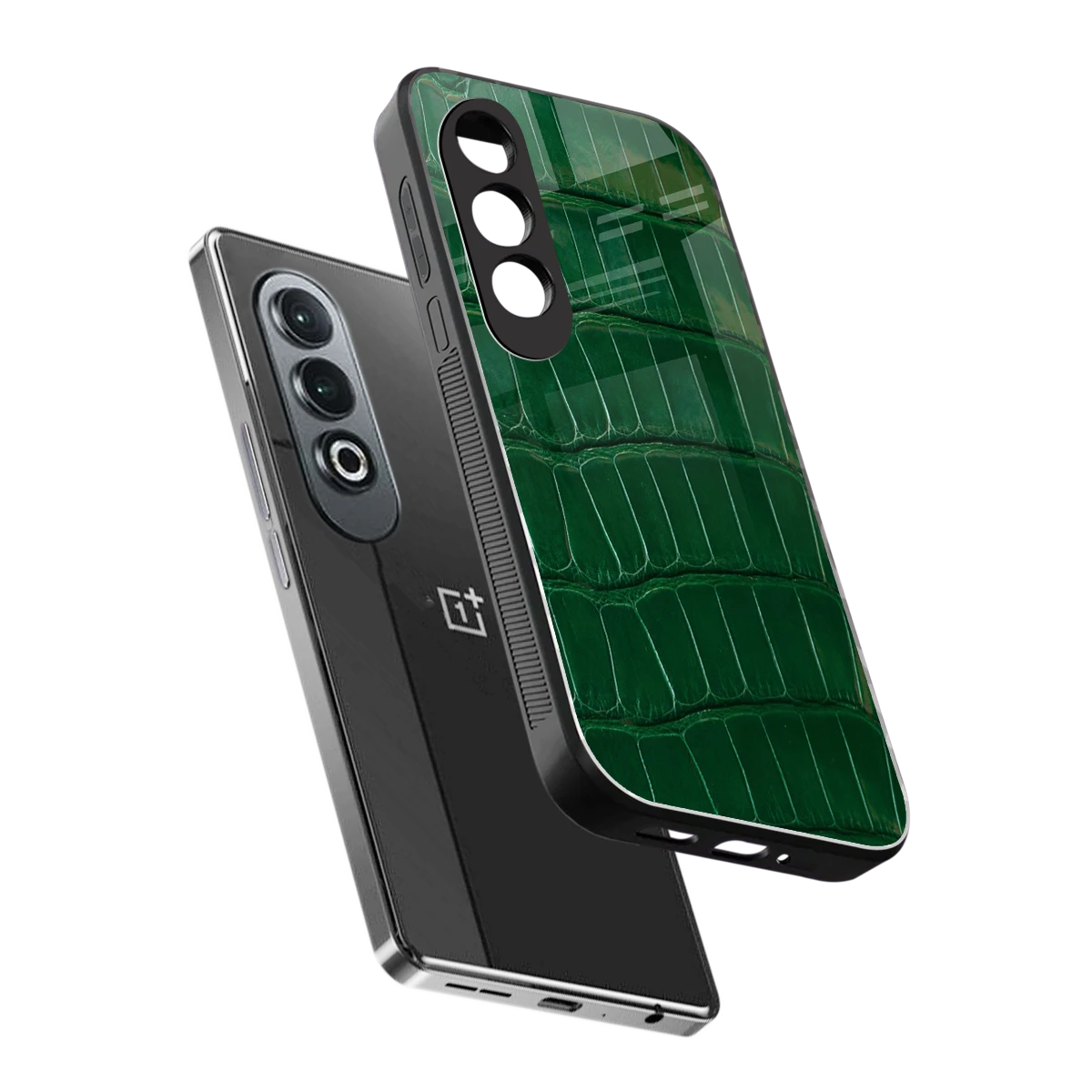 Croco Green sleek oneplus nord ce 4 cover with tempered glass back and TPU edges
