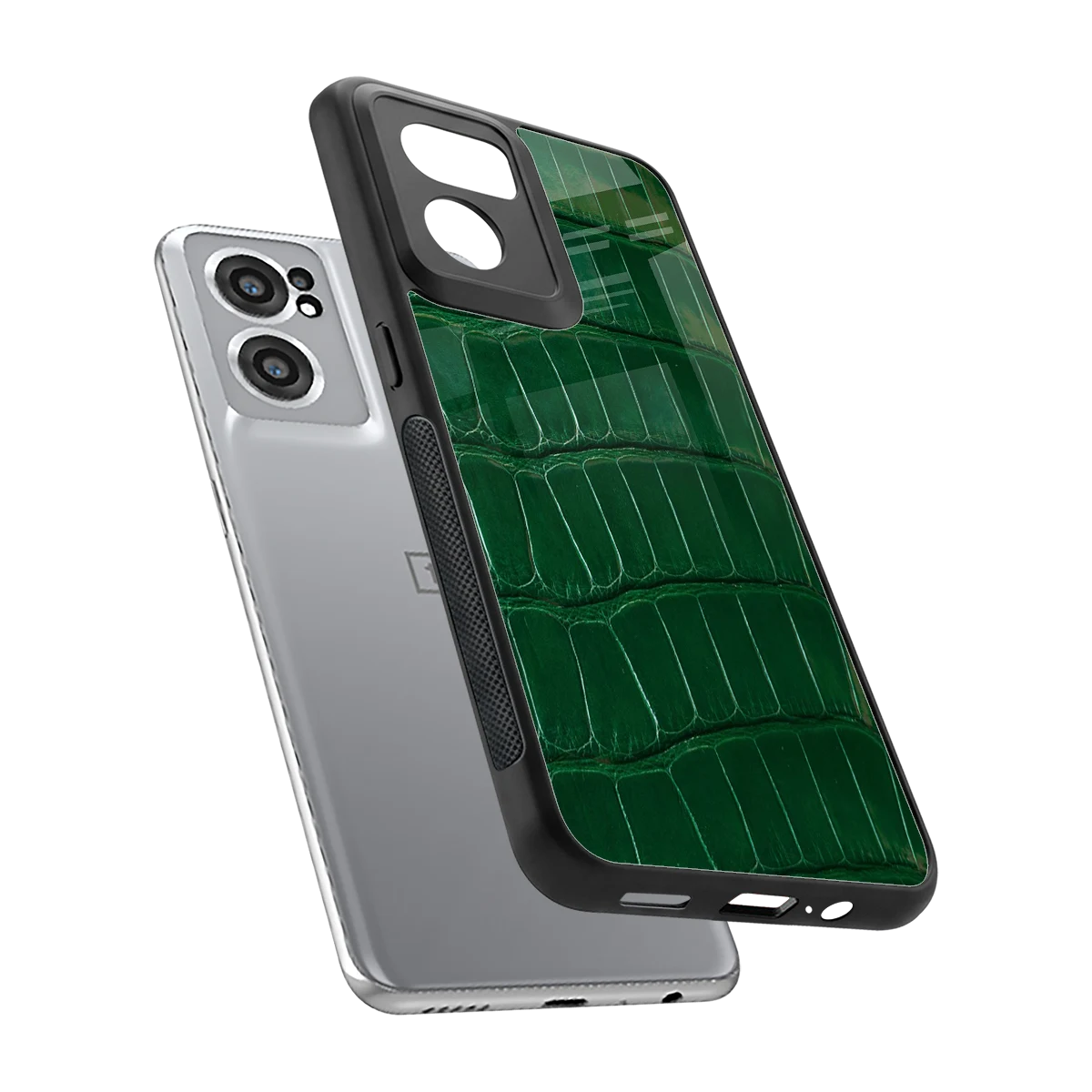 Croco Green sleek oneplus nord ce 2 cover with tempered glass back and TPU edges