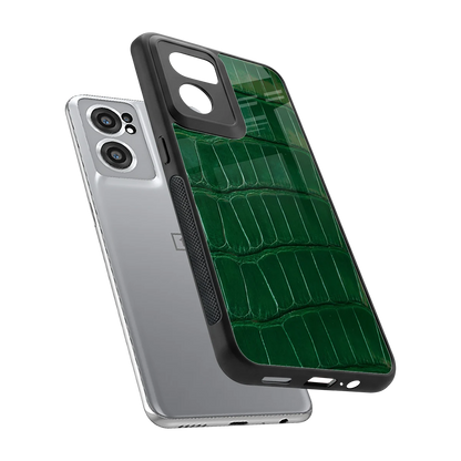 Croco Green sleek oneplus nord ce 2 cover with tempered glass back and TPU edges