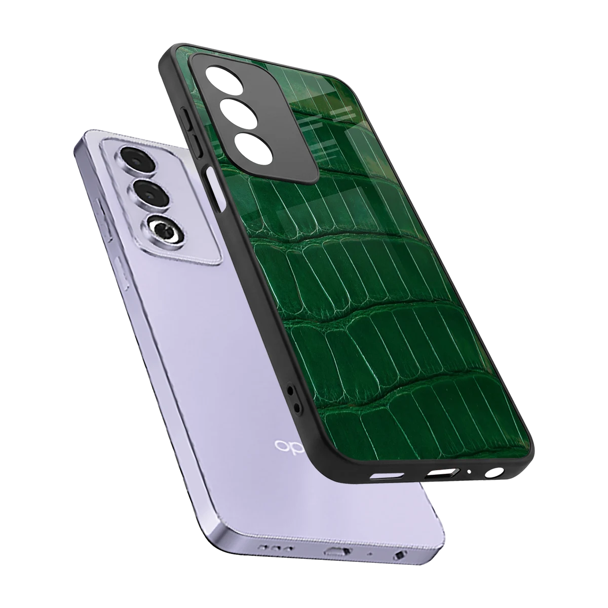 Croco Green sleek oppo a3 pro cover with tempered glass back and TPU edges