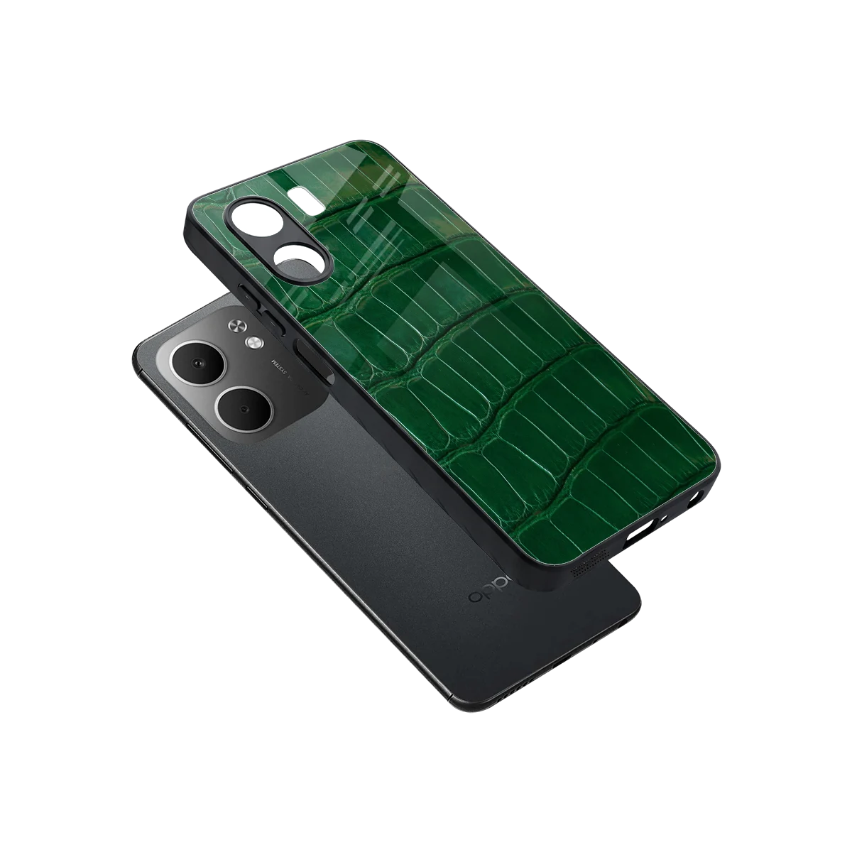 Croco Green sleek oppo a5x 5g cover with tempered glass back and TPU edges