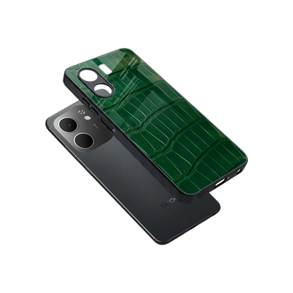 Croco Green sleek oppo a5x 5g cover with tempered glass back and TPU edges