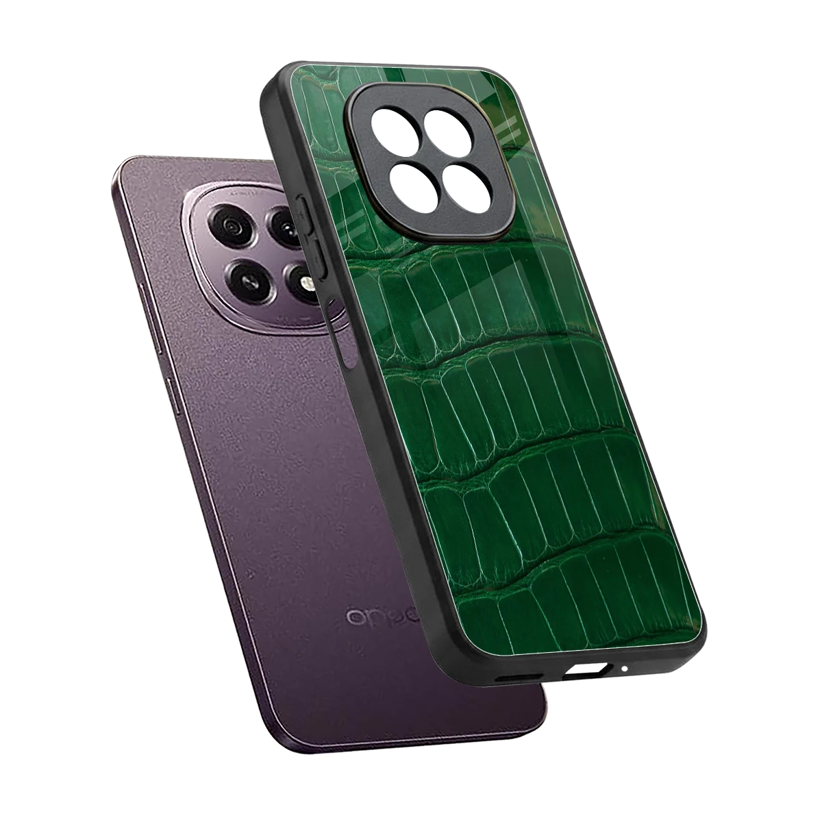 Croco Green sleek oppo f29 5g cover with tempered glass back and TPU edges