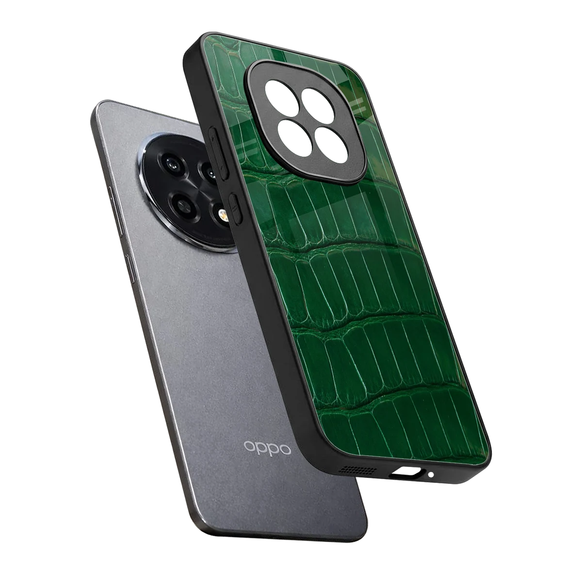 Croco Green sleek oppo f29 pro 5g cover with tempered glass back and TPU edges