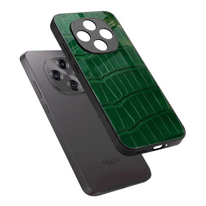 Croco Green sleek oppo f31 pro 5g cover with tempered glass back and TPU edges
