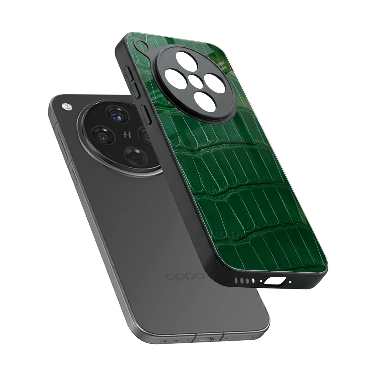 Croco Green sleek oppo find x8 cover with tempered glass back and TPU edges