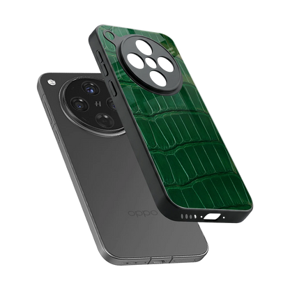 Croco Green sleek oppo find x8 cover with tempered glass back and TPU edges