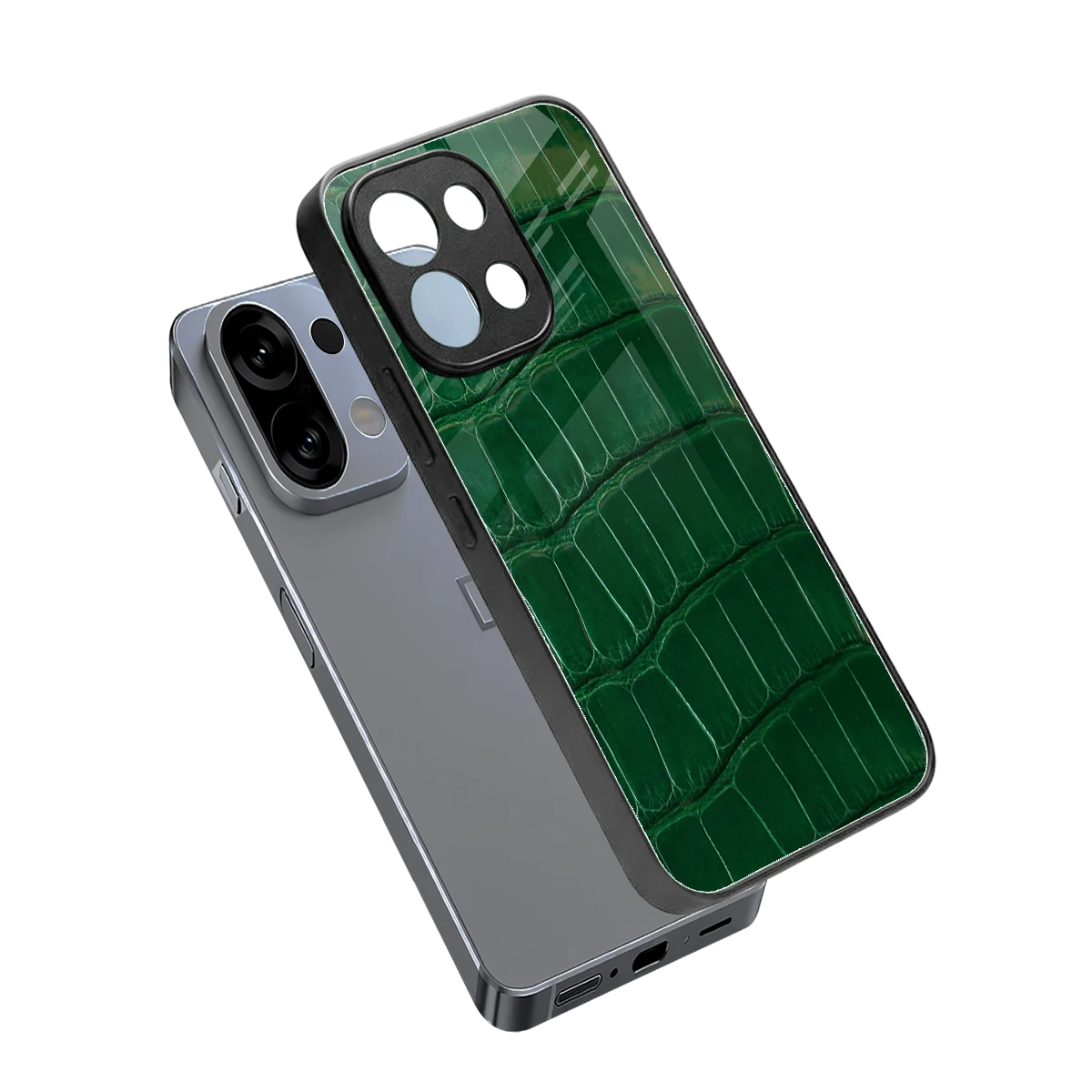 Croco Green sleek oppo k13 5g cover with tempered glass back and TPU edges
