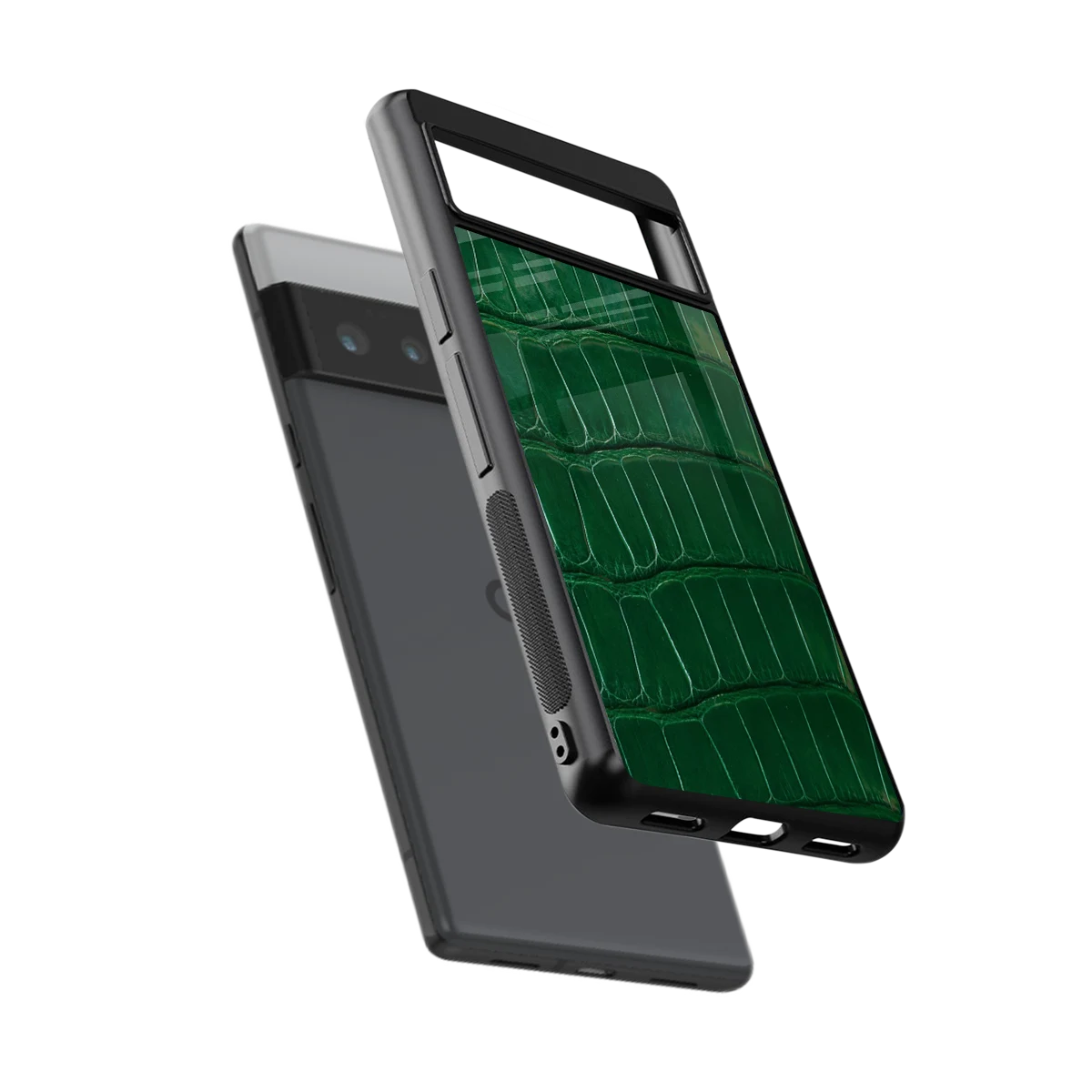 Croco Green sleek google pixel 6 pro cover with tempered glass back and TPU edges