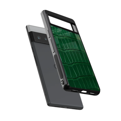 Croco Green sleek google pixel 6 pro cover with tempered glass back and TPU edges