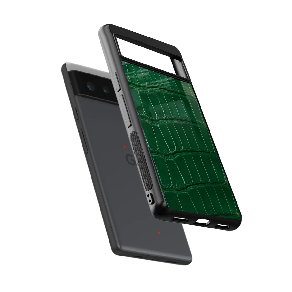 Croco Green sleek google pixel 6a cover with tempered glass back and TPU edges