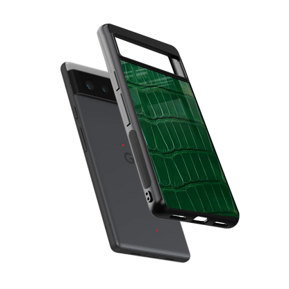 Croco Green sleek google pixel 6a cover with tempered glass back and TPU edges
