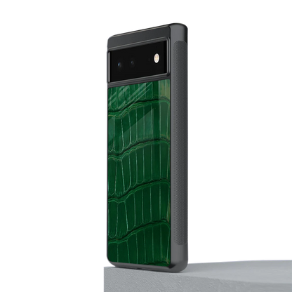 Croco Green stylish phone case for google pixel 6a | glossy glass and slim fit