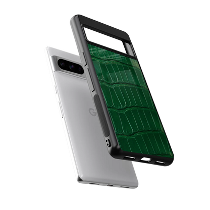 Croco Green sleek google pixel 8 pro cover with tempered glass back and TPU edges