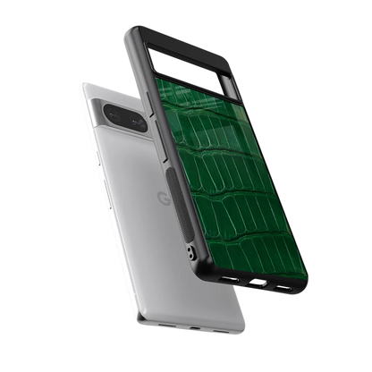 Croco Green sleek google pixel 8 cover with tempered glass back and TPU edges