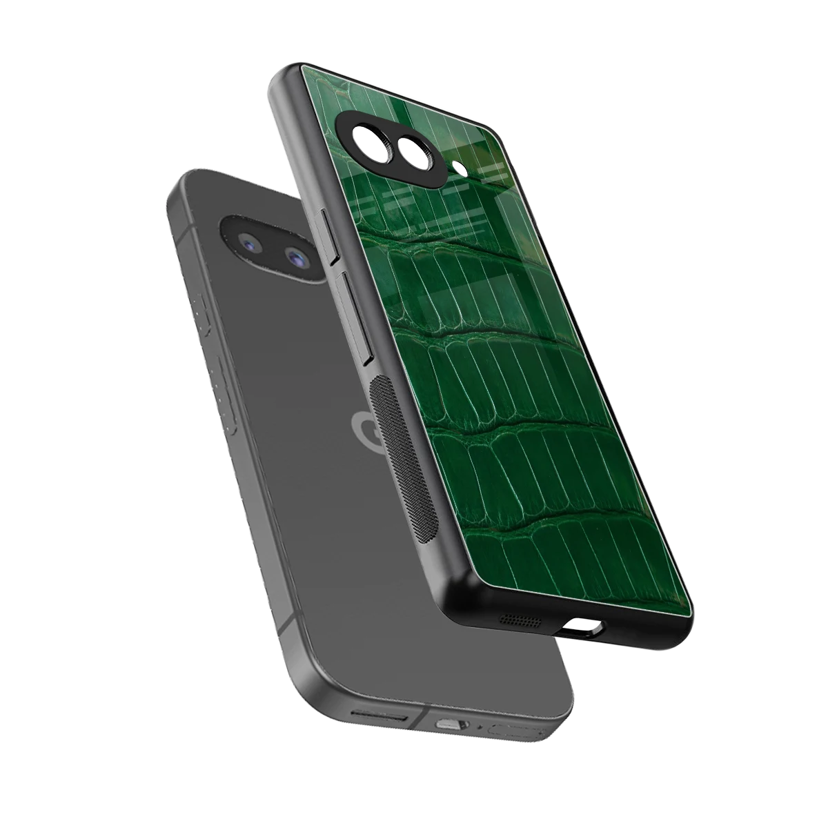 Croco Green sleek google pixel 10a cover with tempered glass back and TPU edges