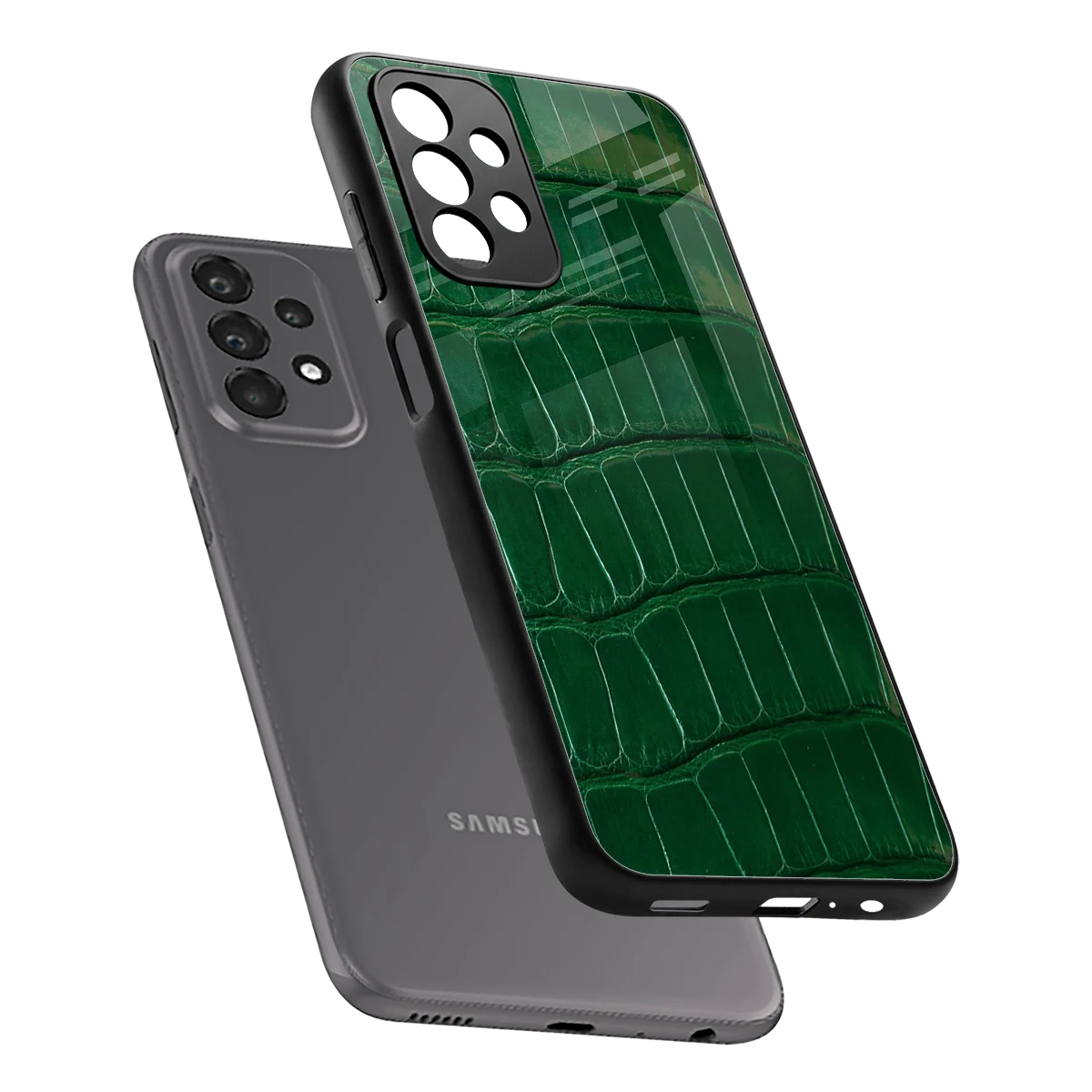 Croco Green sleek samsung galaxy a23 cover with tempered glass back and TPU edges
