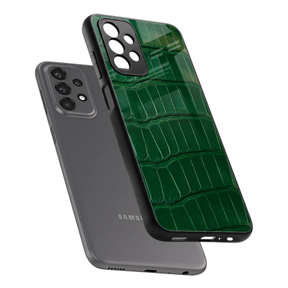 Croco Green sleek samsung galaxy a23 cover with tempered glass back and TPU edges