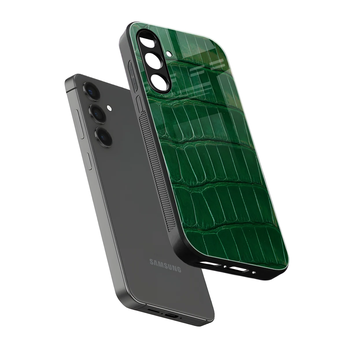 Croco Green sleek samsung galaxy a55 5g cover with tempered glass back and TPU edges