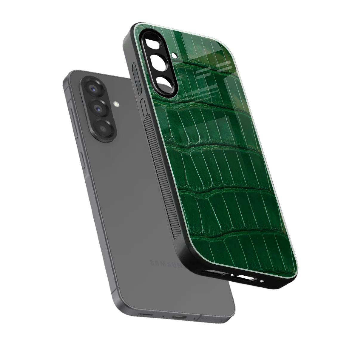 Croco Green sleek samsung galaxy a37 5g cover with tempered glass back and TPU edges
