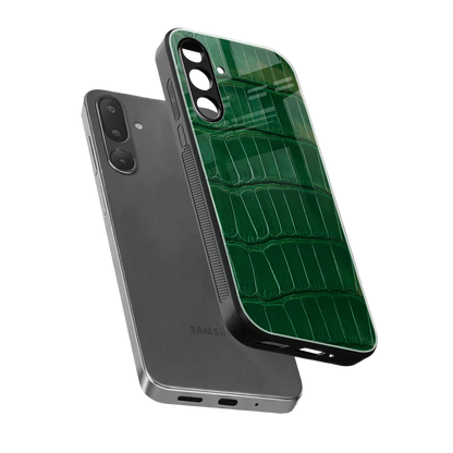 Croco Green sleek samsung galaxy m16 5g cover with tempered glass back and TPU edges