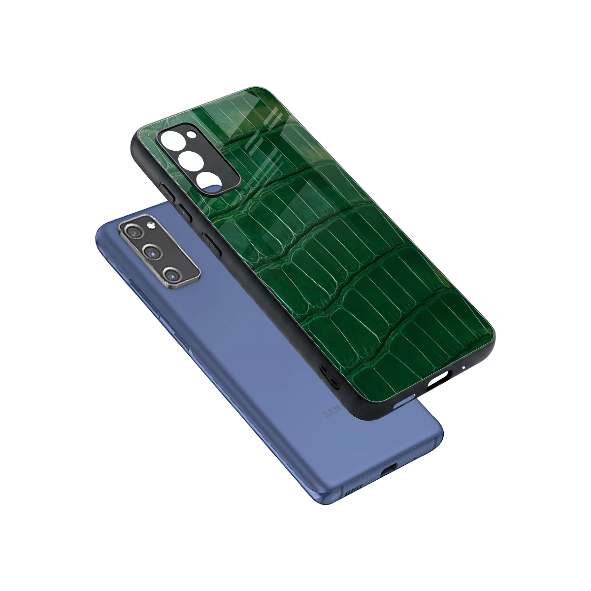 Croco Green sleek samsung galaxy s20 fe cover with tempered glass back and TPU edges