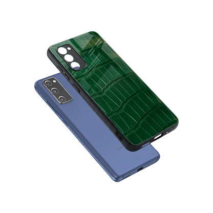 Croco Green sleek samsung galaxy s20 fe cover with tempered glass back and TPU edges