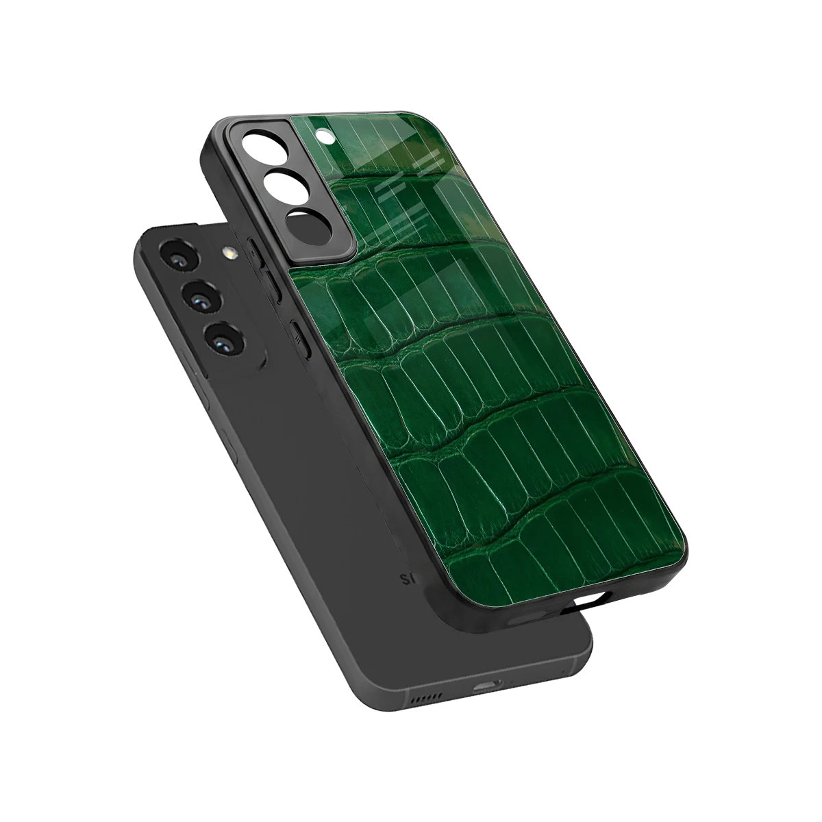 Croco Green sleek samsung galaxy s22 cover with tempered glass back and TPU edges