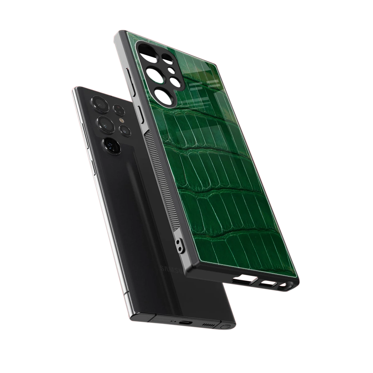 Croco Green sleek samsung galaxy s23 ultra cover with tempered glass back and TPU edges