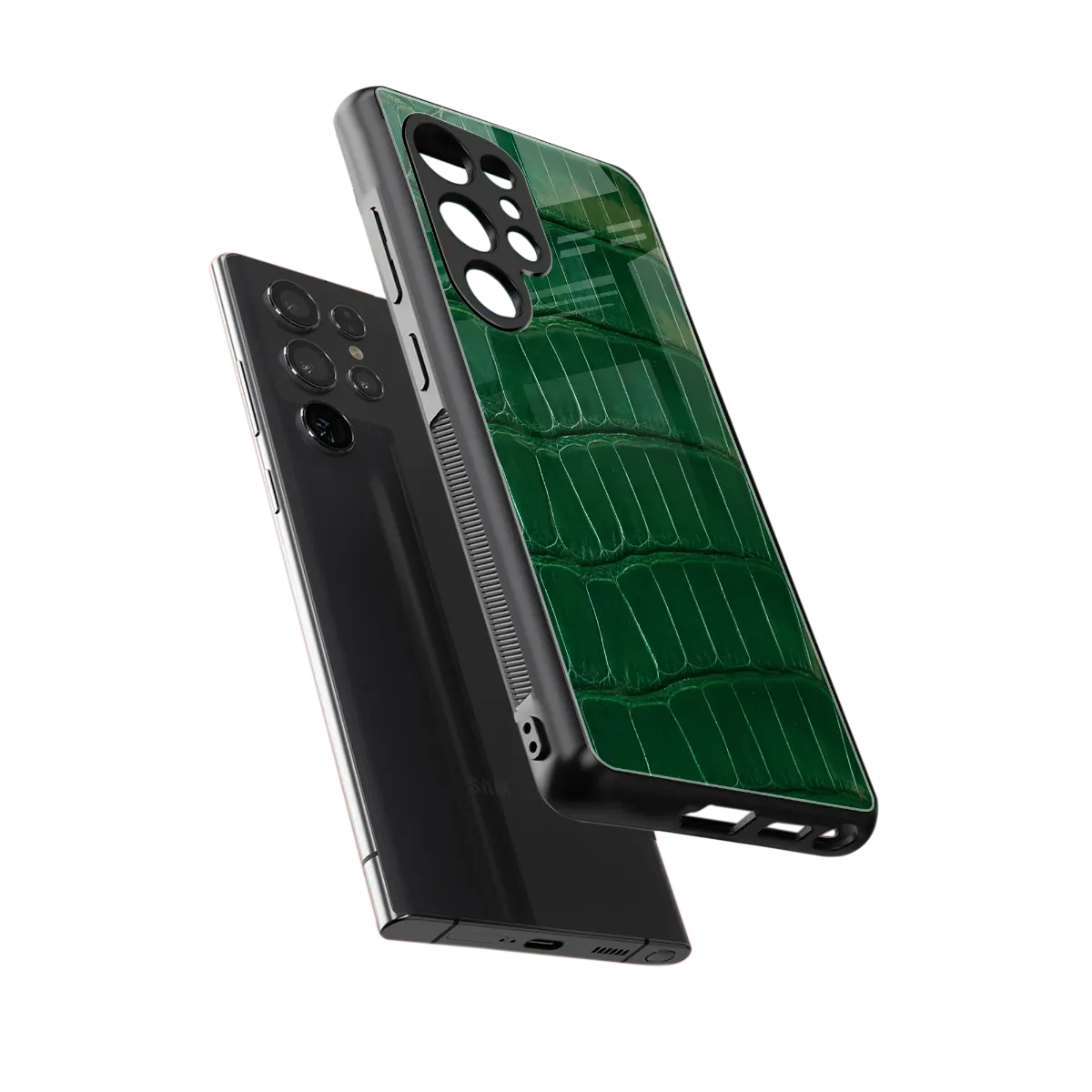 Croco Green sleek samsung galaxy s25 ultra cover with tempered glass back and TPU edges