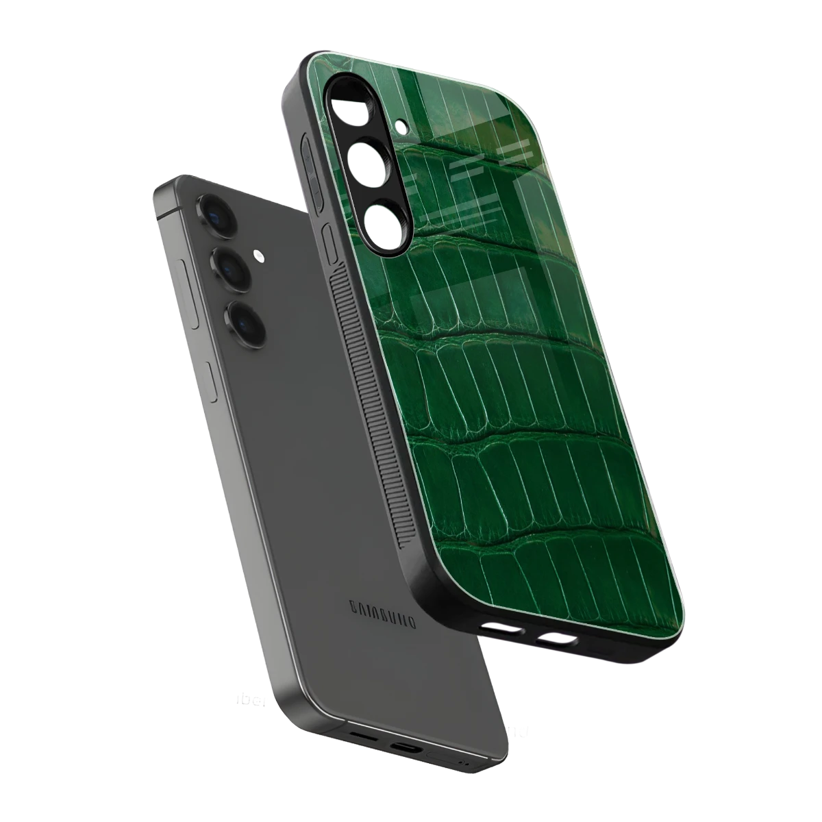 Croco Green sleek samsung galaxy s24 cover with tempered glass back and TPU edges