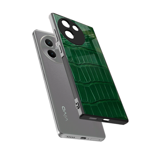 Croco Green sleek vivo v30e cover with tempered glass back and TPU edges