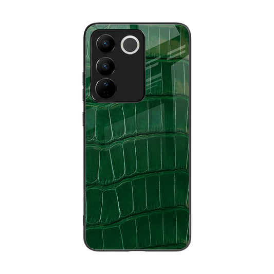 Croco Green back phone cover | glass case for vivo v27 5g