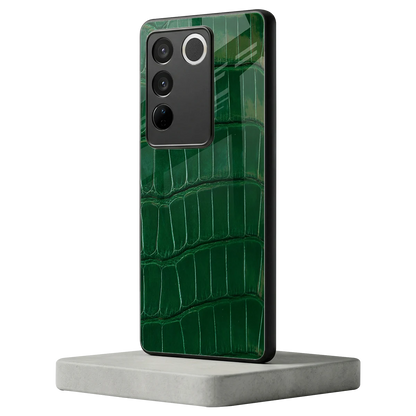 Croco Green vivo v27 5g mobile cover | shockproof glass phone case