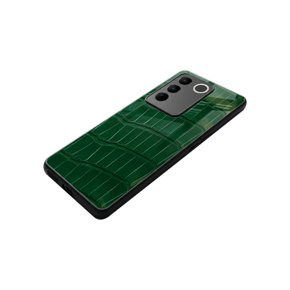 Croco Green stylish phone case for vivo v27 5g | glossy glass and slim fit