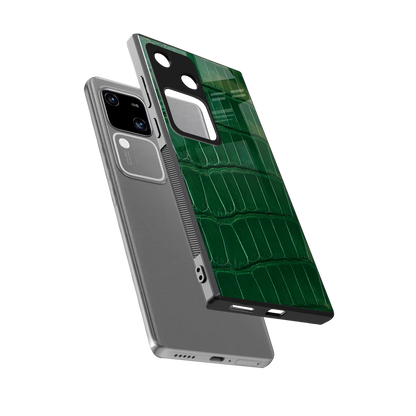 Croco Green sleek vivo v30 cover with tempered glass back and TPU edges