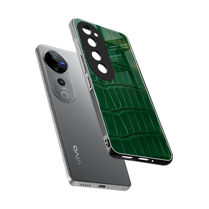 Croco Green sleek vivo v40 pro cover with tempered glass back and TPU edges