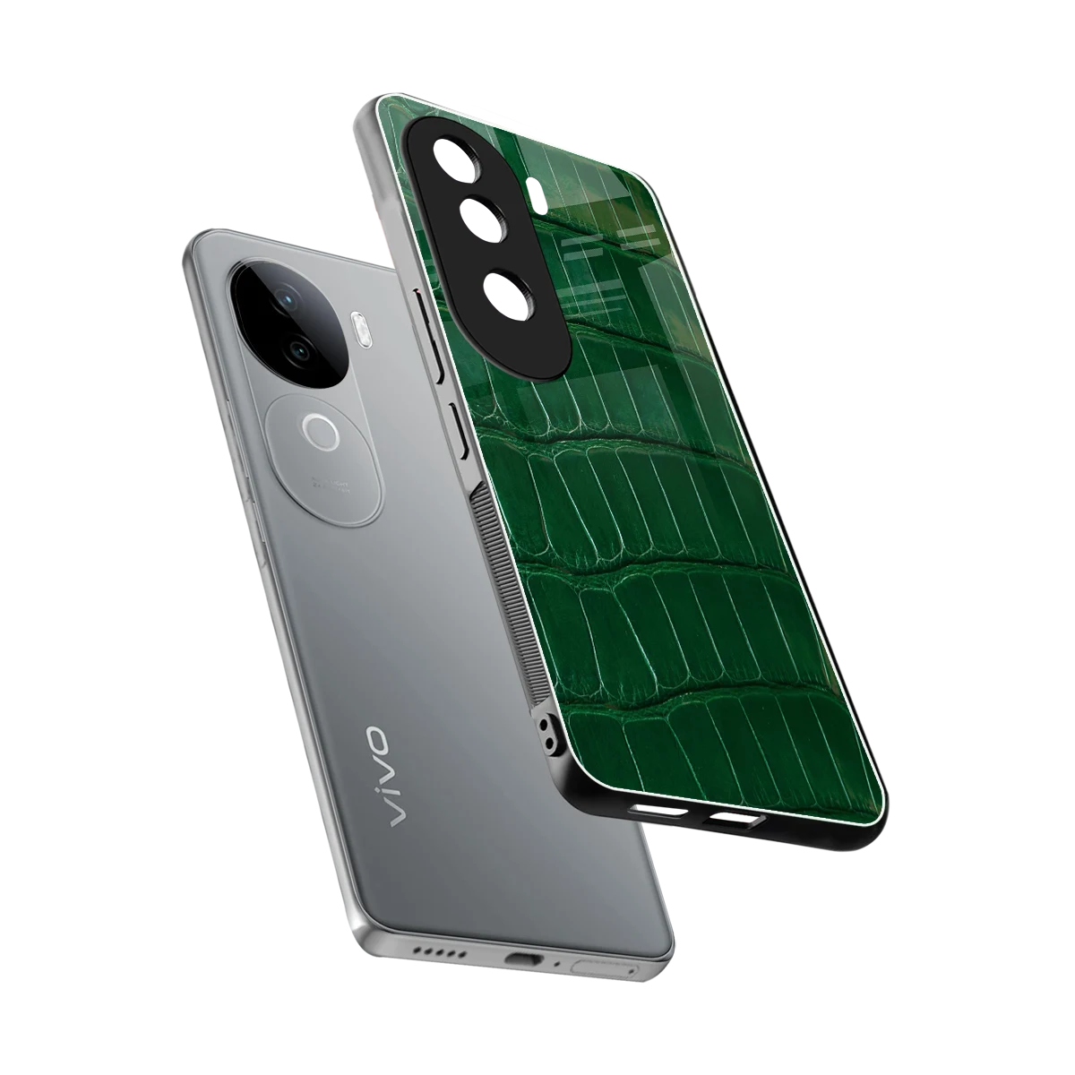 Croco Green sleek vivo v40e cover with tempered glass back and TPU edges