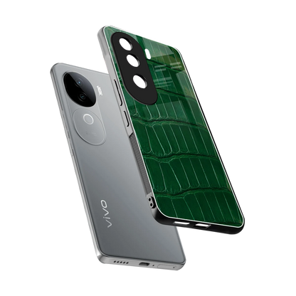 Croco Green sleek vivo v40e cover with tempered glass back and TPU edges