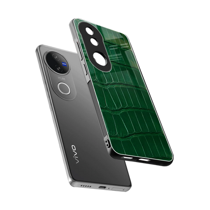 Croco Green sleek vivo v50 cover with tempered glass back and TPU edges