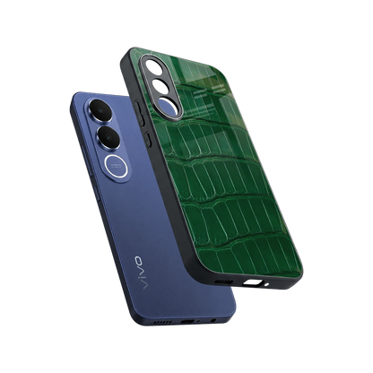 Croco Green sleek vivo v70 fe cover with tempered glass back and TPU edges
